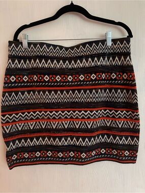 Krimson Klover Geometric Knit Mini Skirt in Black, Ivory & Burnt Orange